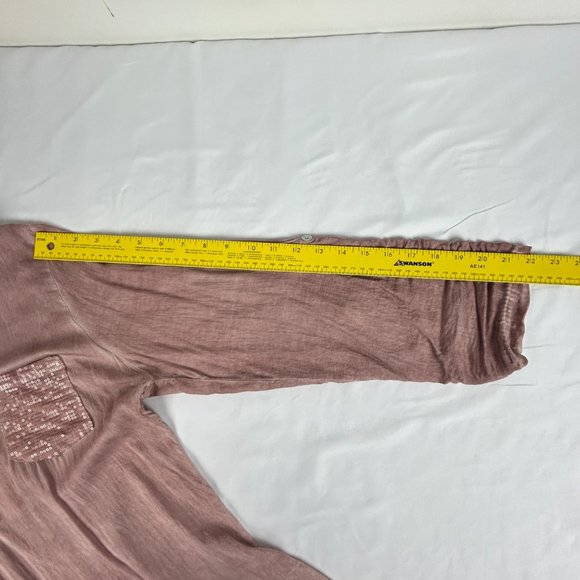 Hi-Lo Blouse Women Size Medium V-Neck Roll Up Sleeves Italy Flowy‎ Sequins Pink - Picture 15 of 16